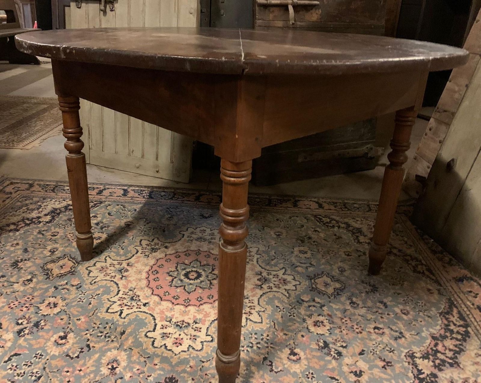 Furniture Round Table In Walnut And Beech Wood, Carved Legs, Italy photo