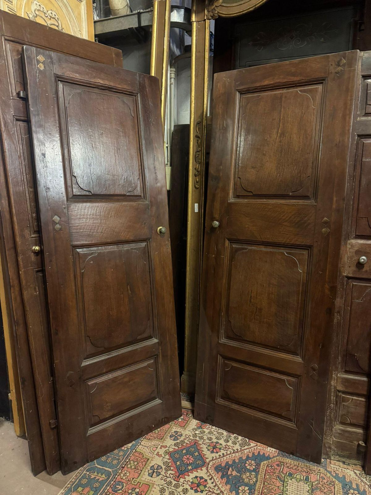 Set Of 2 Walnut Doors, One Leaf With Carved Panels, Italy photo Home Fixtures