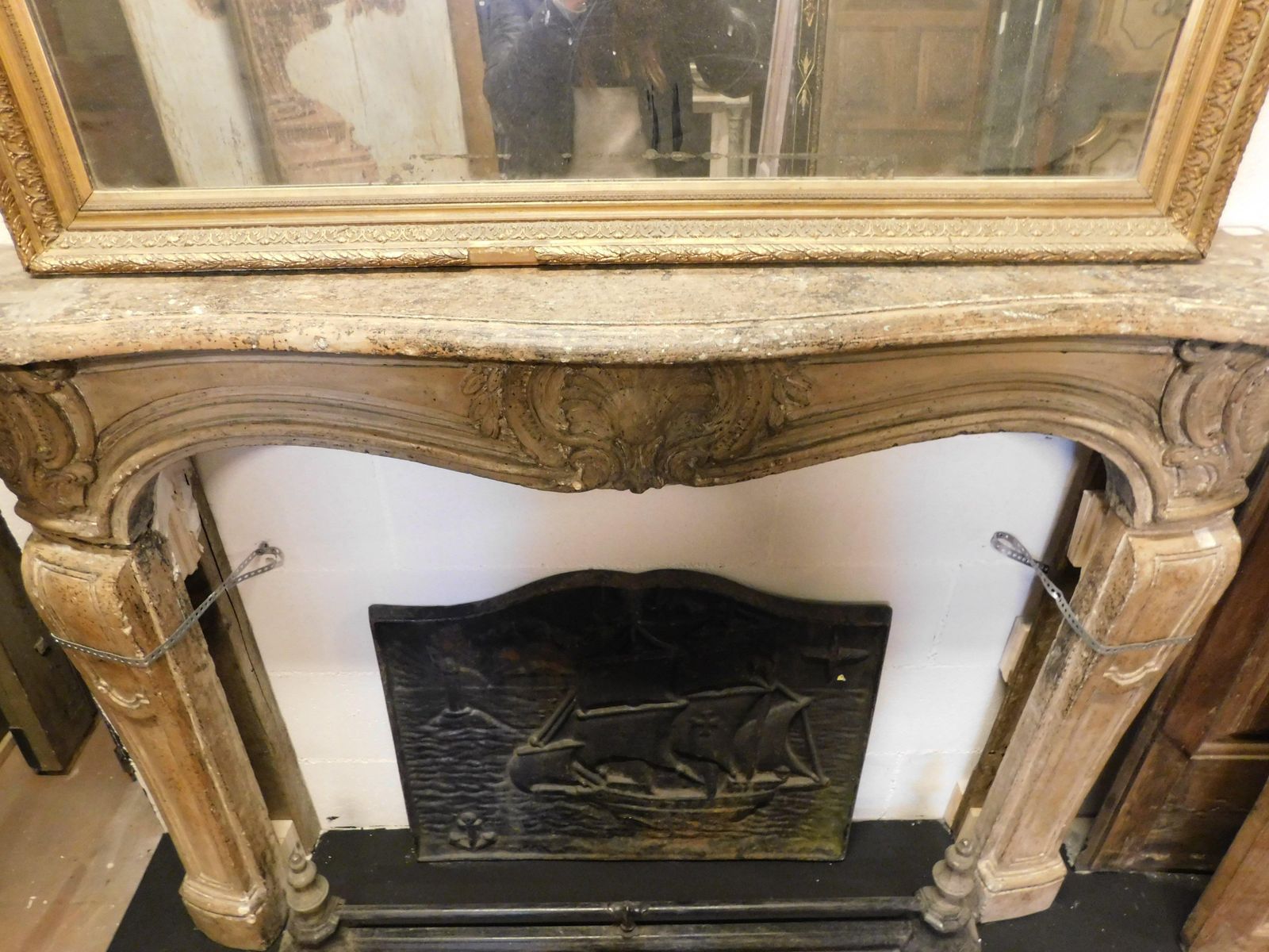 Fireplace Mantle In Carved Burgundy Stone, France photo 2920.0