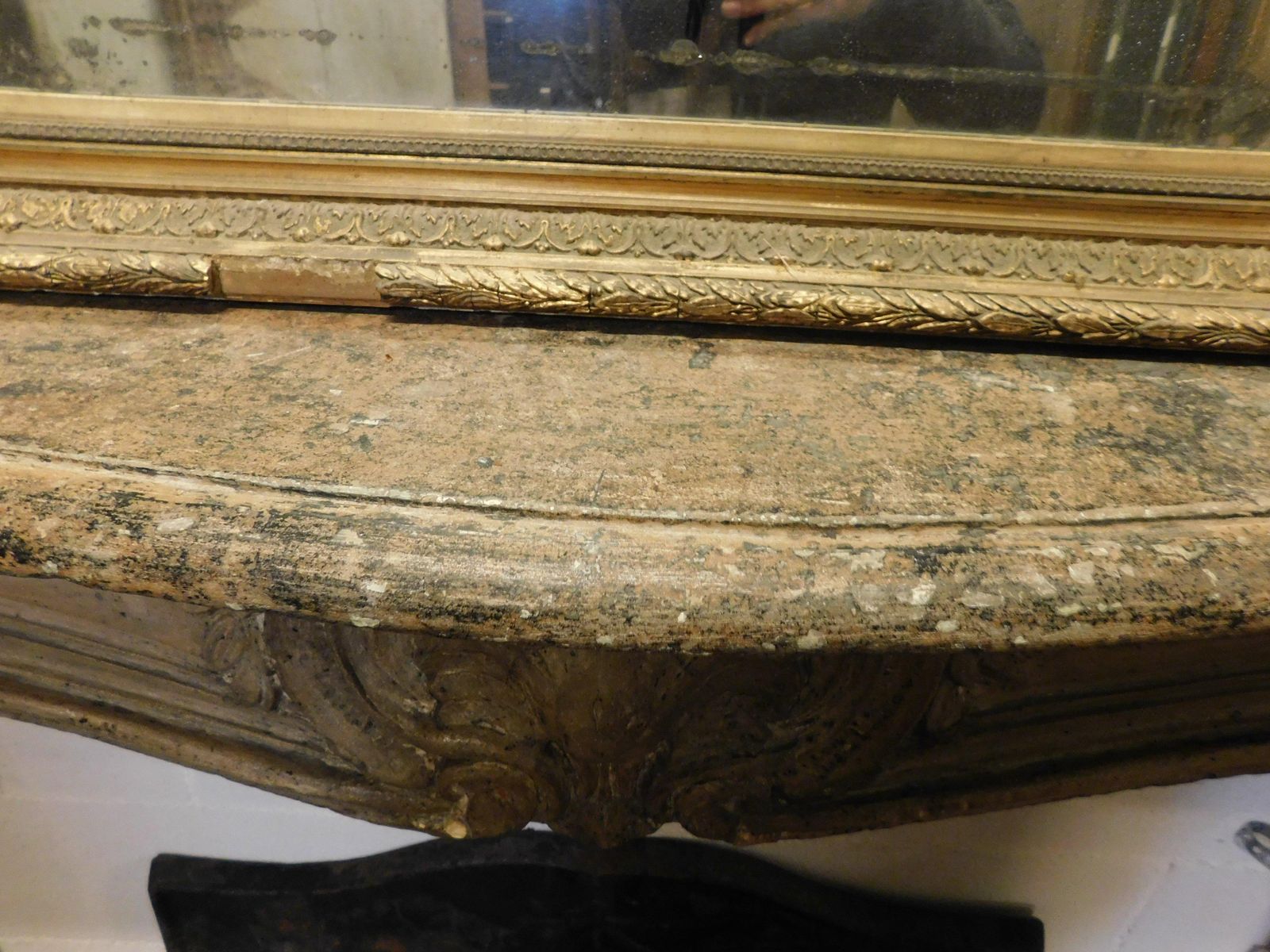 photo for sale Fireplace Mantle In Carved Burgundy Stone, France