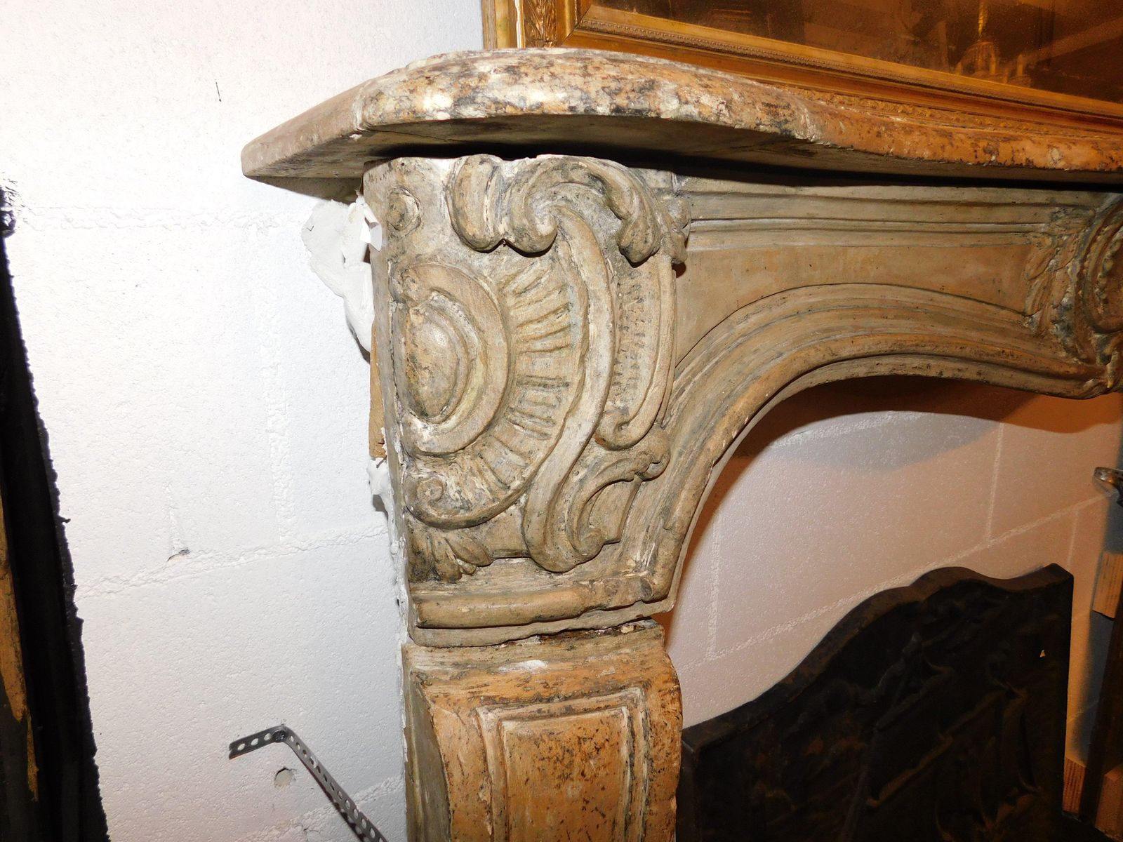 2920.0 Fireplace Mantle In Carved Burgundy Stone, France photo