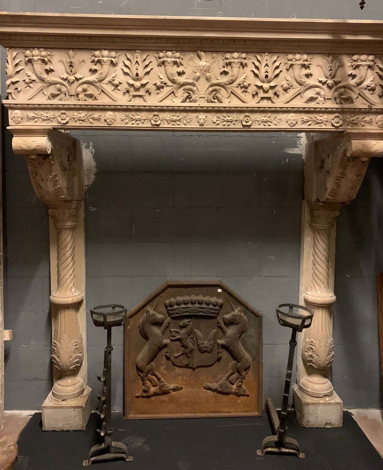 Majestic Eclectic Mantle Fireplace, Richly Carved In Botticino Marble, Italy photo furniture