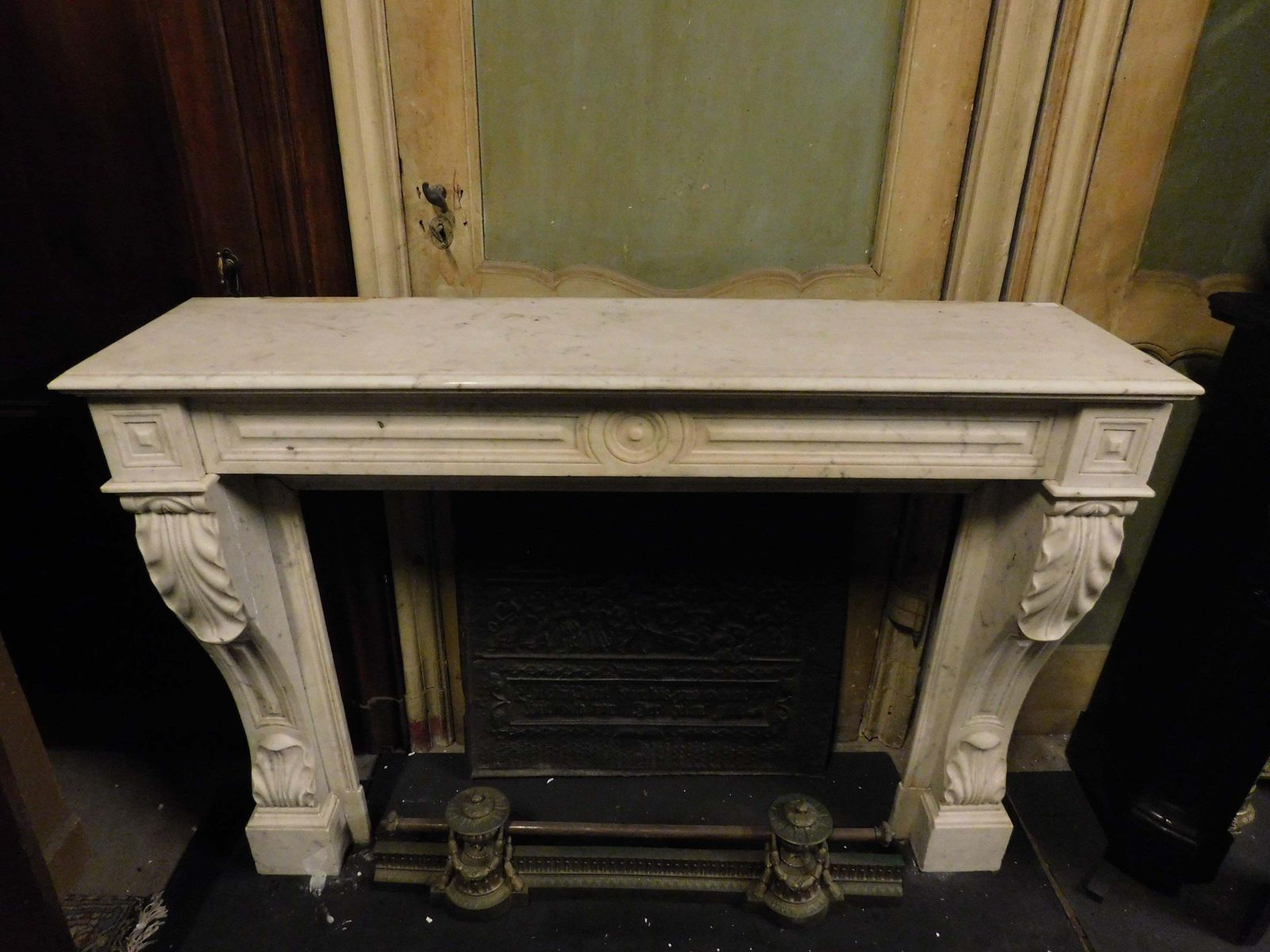 White Carrara Marble Fireplace, With Carved Acanthus Leaves, France photo Home Fixtures
