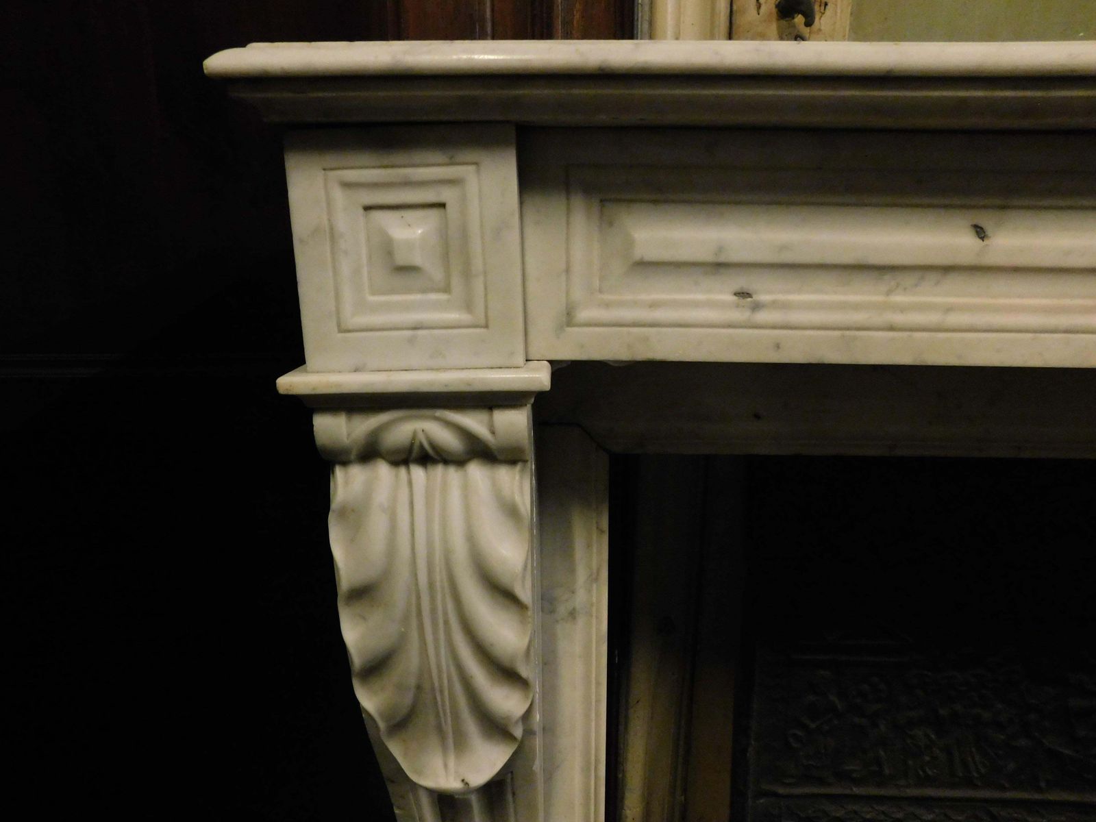 White Carrara Marble Fireplace, With Carved Acanthus Leaves, France photo 4466.0