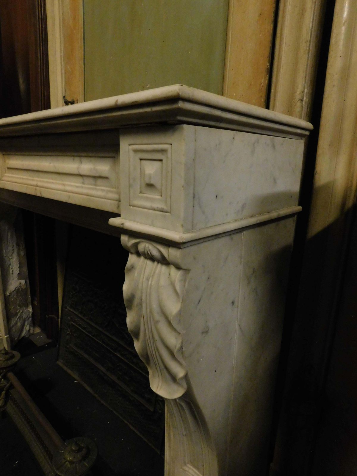 White Carrara Marble Fireplace, With Carved Acanthus Leaves, France photo vinterior