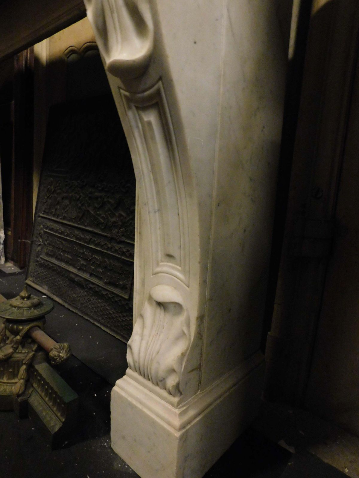 White Carrara Marble Fireplace, With Carved Acanthus Leaves, France photo buy
