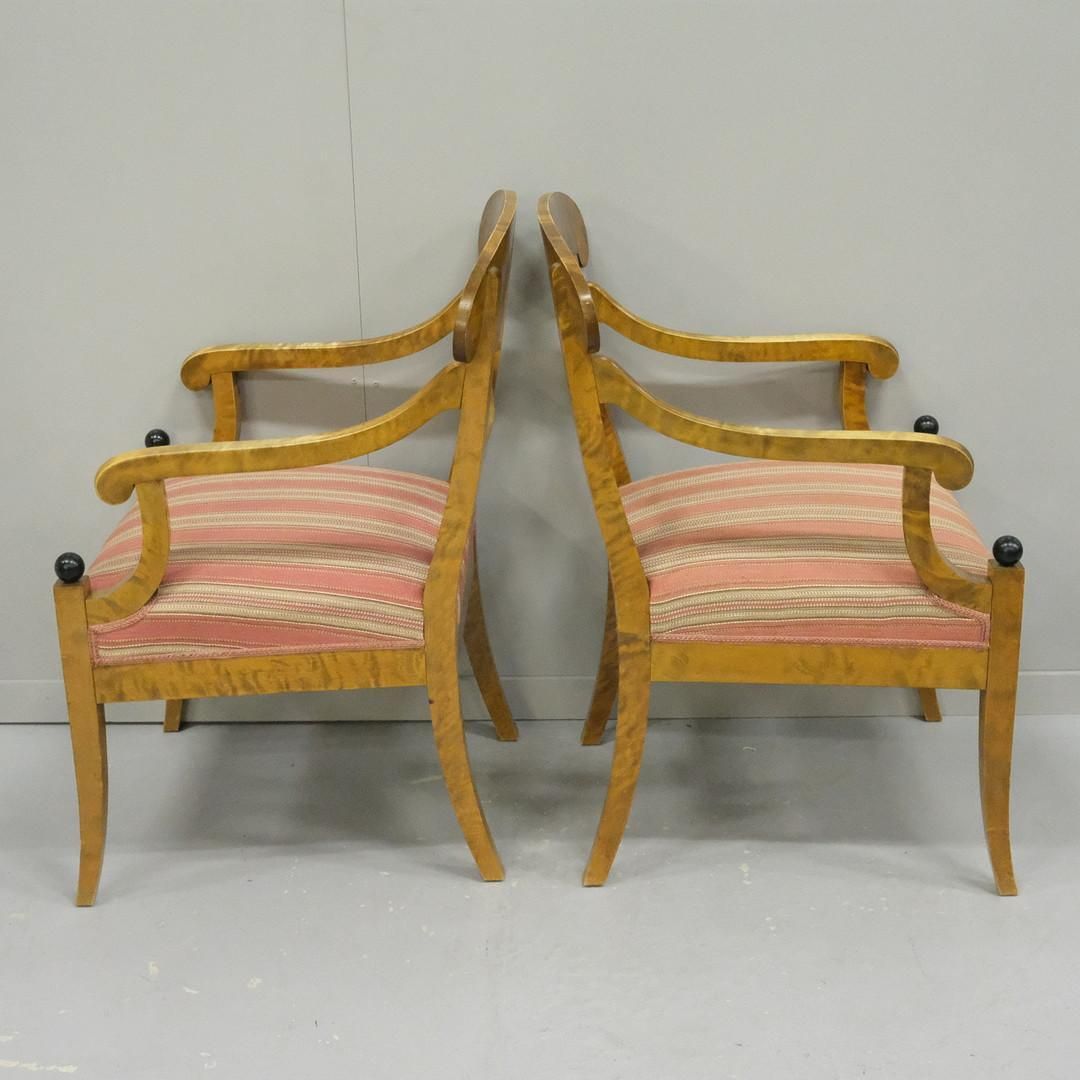 Biedermeier Carver Chairs Swedish Late 1800s Antique Quilted Golden Birch Pair A photo for sale