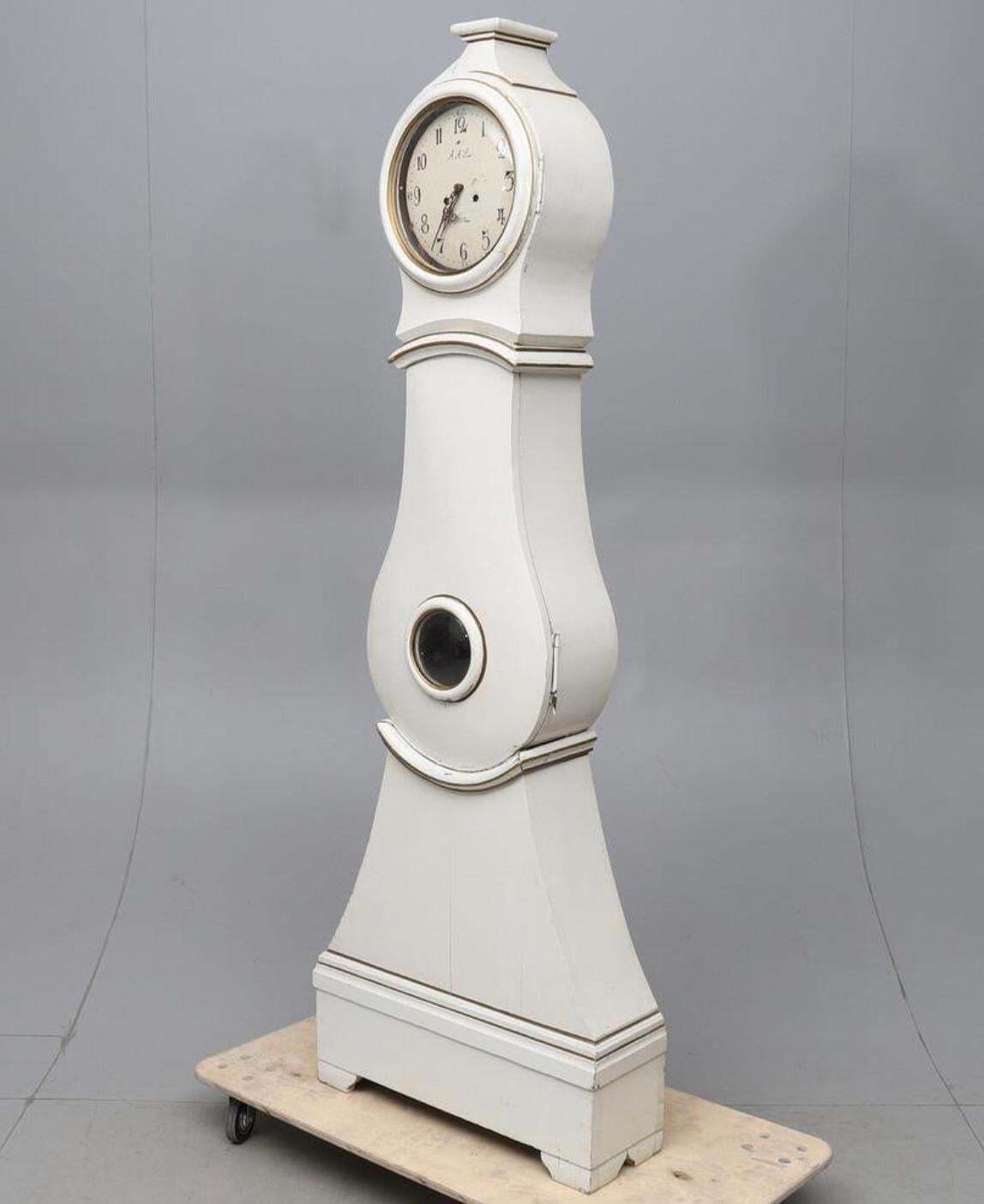 Swedish Mora Clock White Gold Early 1800s Antique Gustavian A photo furniture