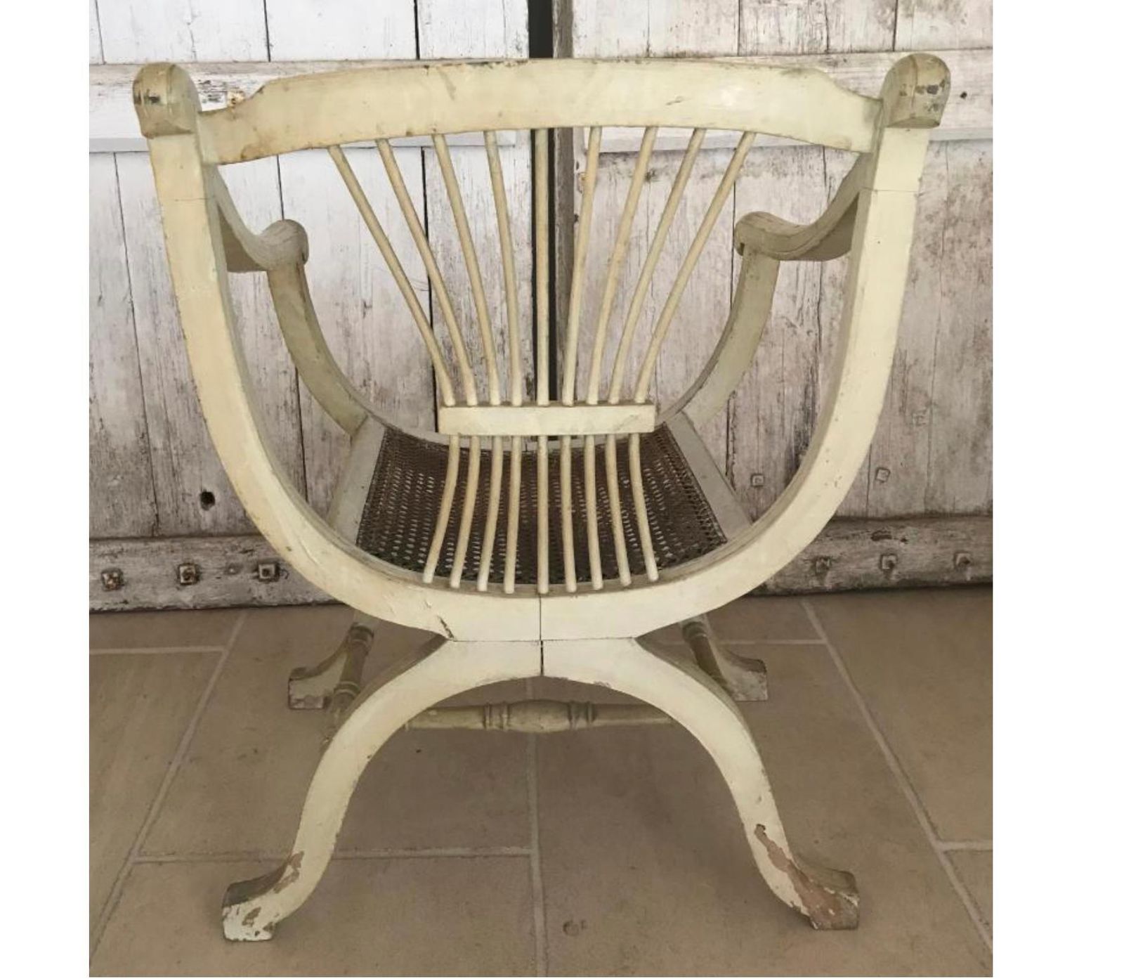 Pair Of French Armchairs Fauteuil White Carved Back 1800s 1900s Antique Empire photo furniture
