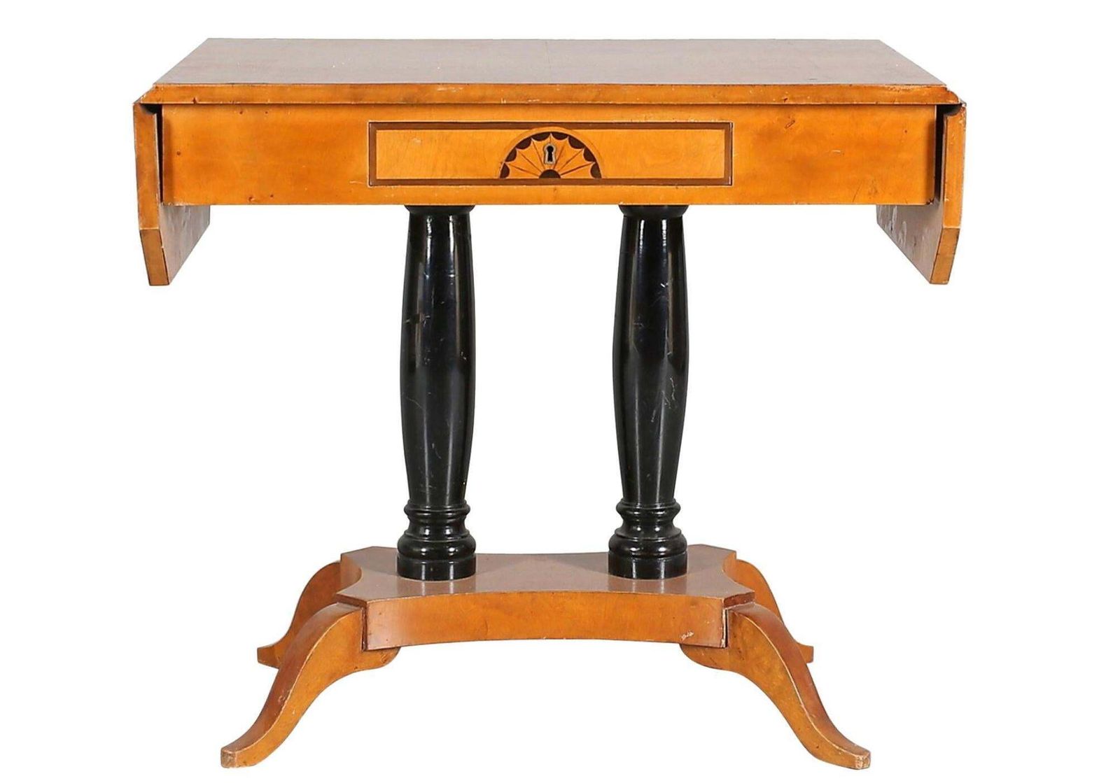 Swedish Biedermeier Drop Leaf Pedestal Table Golden Birch Marquetry A Ormolu photo Furniture