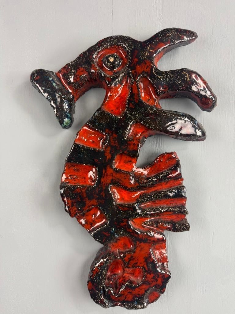Art Brutalist Big Seahorse Ceramic Wall Decoration  Piet Lemahieu, Belgium    1960 photo