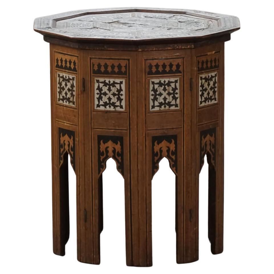 Antique Octagon Shaped Side Table In Oak & Mother Of Pearl Inlay, Ottoman Empire