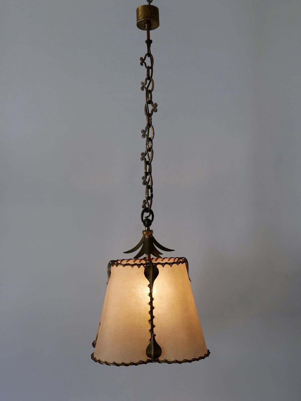 Amazing Mid Century Modern Brass & Parchment Pendant Lamp Germany 1960s photo furniture
