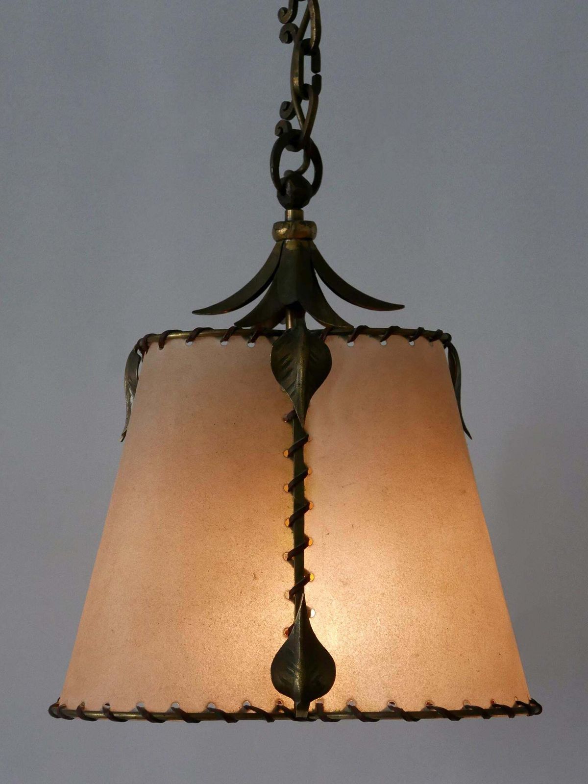 Amazing Mid Century Modern Brass & Parchment Pendant Lamp Germany 1960s photo vinterior