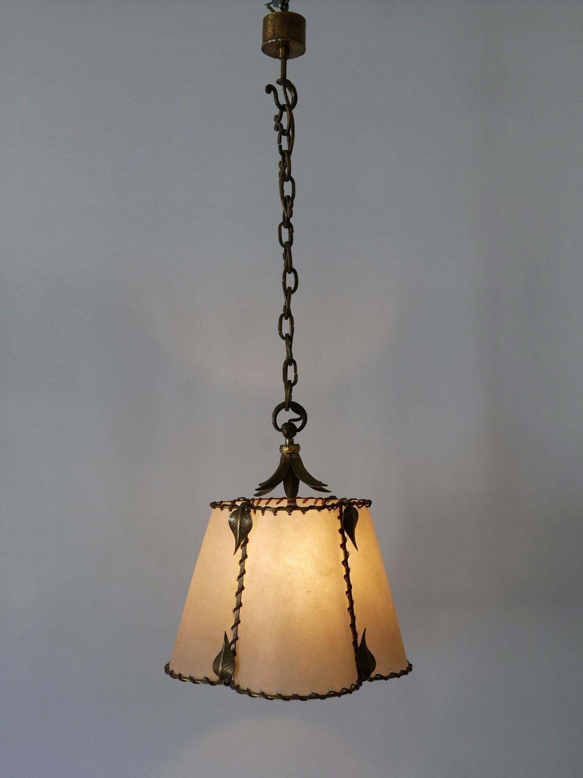 Lighting Amazing Mid Century Modern Brass & Parchment Pendant Lamp Germany 1960s photo