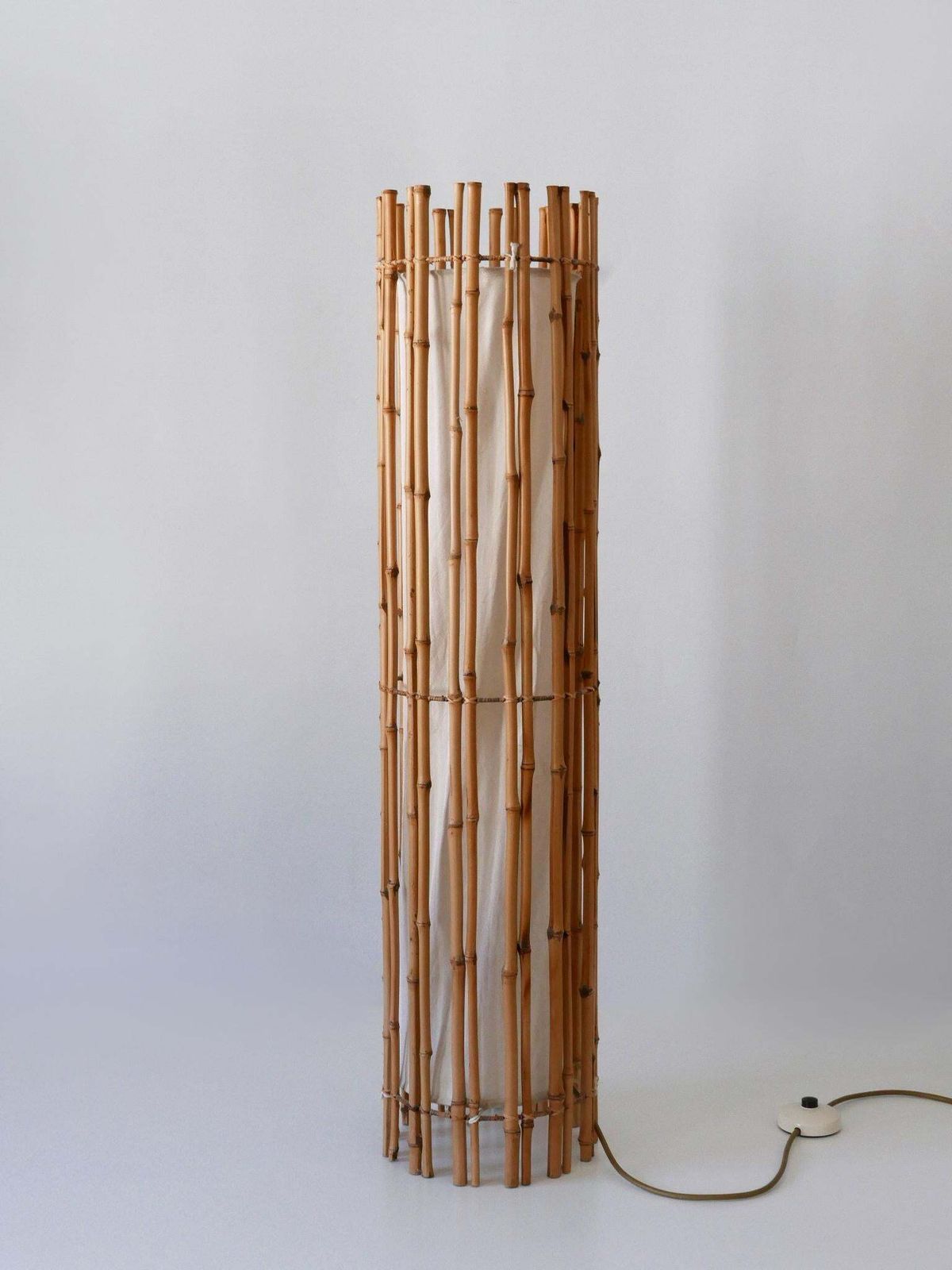 Elegant Mid Century Modern Bamboo Floor Lamp By Louis Sognot France 1960s photo for sale