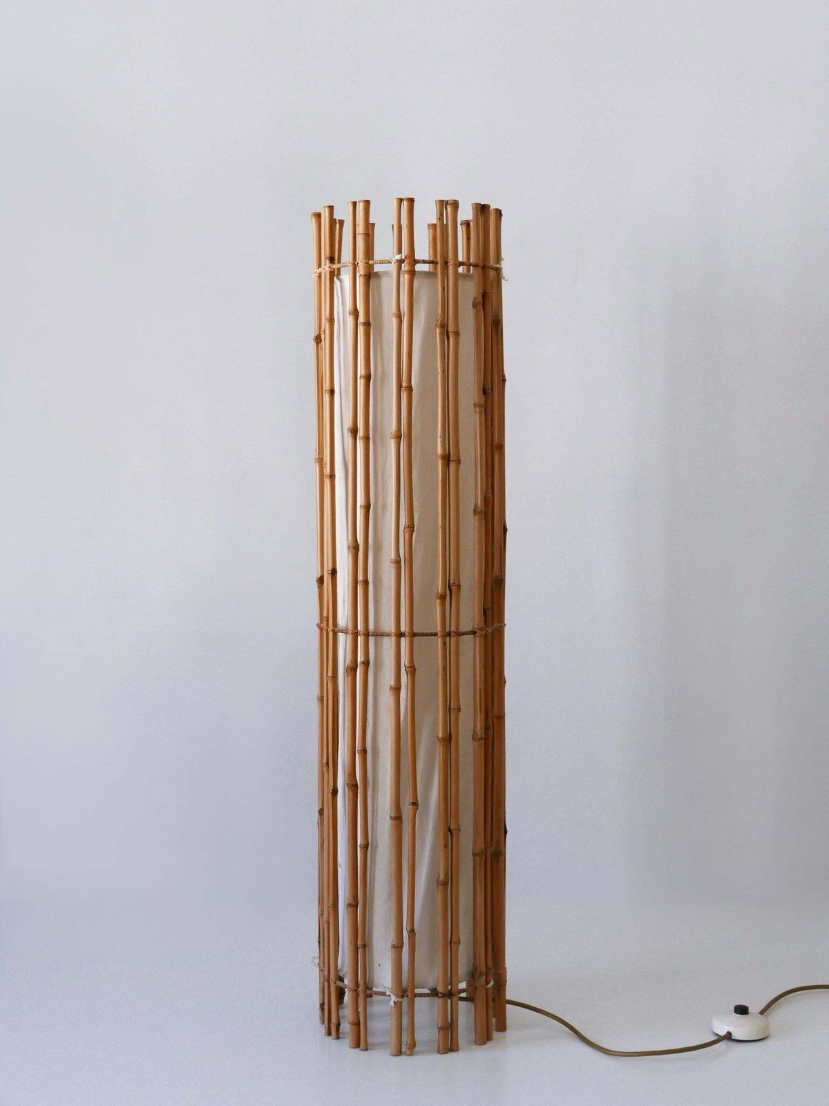 Elegant Mid Century Modern Bamboo Floor Lamp By Louis Sognot France 1960s photo vinterior