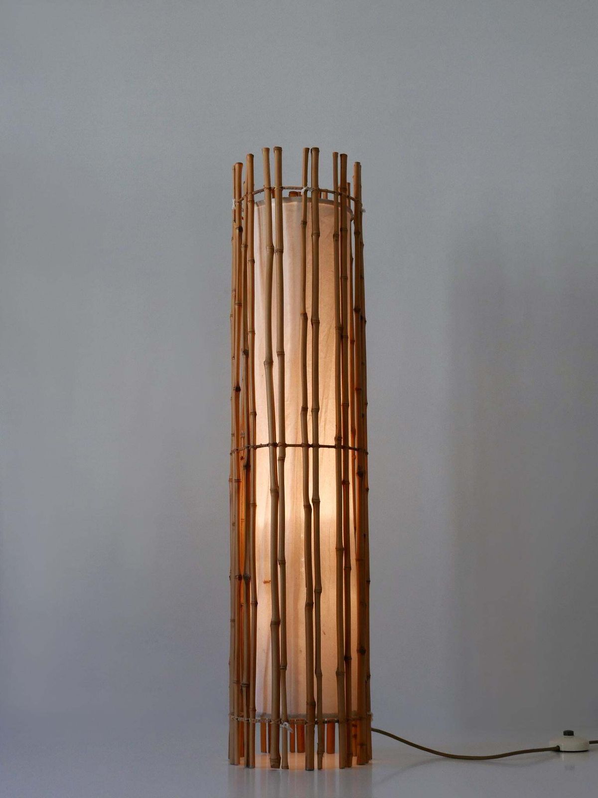 photo furniture Elegant Mid Century Modern Bamboo Floor Lamp By Louis Sognot France 1960s