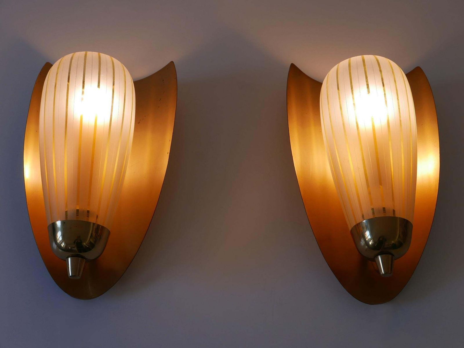 Set Of Two Large Sconces By Wilhelm Wagenfeld For Peill & Putzler Germany 1950s photo Lighting