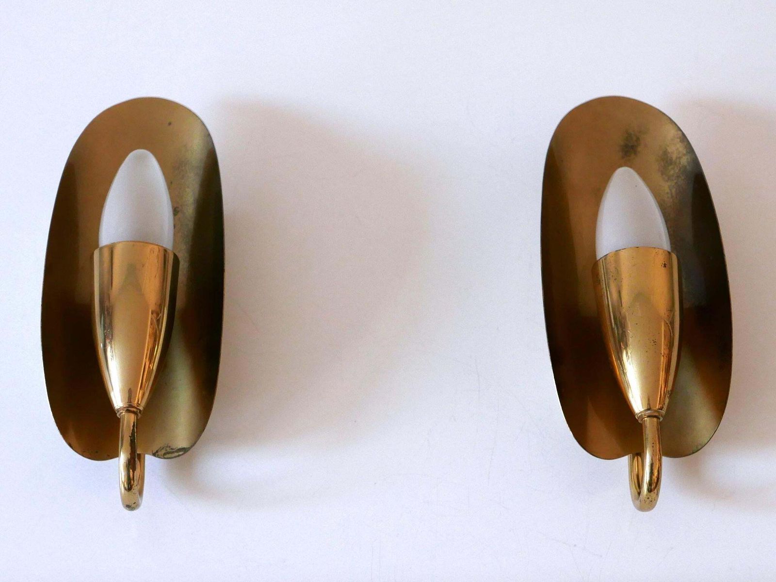 Set Of Two Lovely Mid Century Modern Brass Sconces Or Wall Lamps Germany 1950s photo Lighting