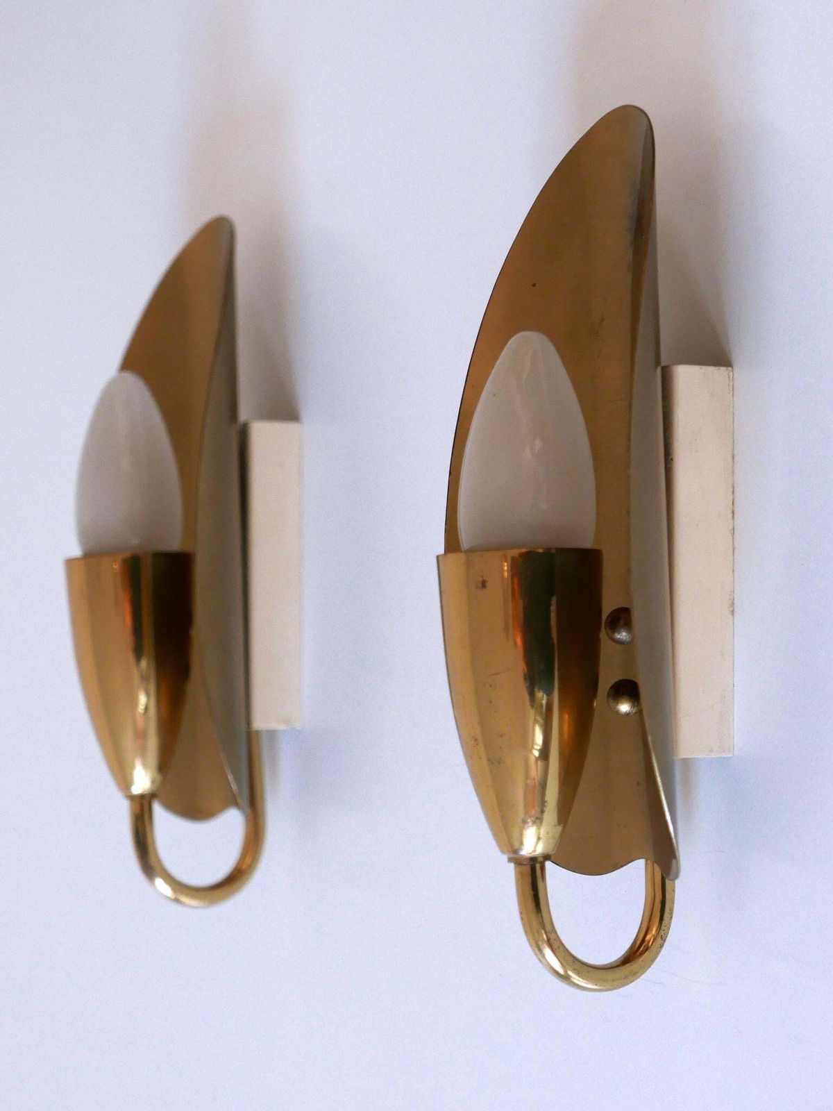 photo for sale Set Of Two Lovely Mid Century Modern Brass Sconces Or Wall Lamps Germany 1950s