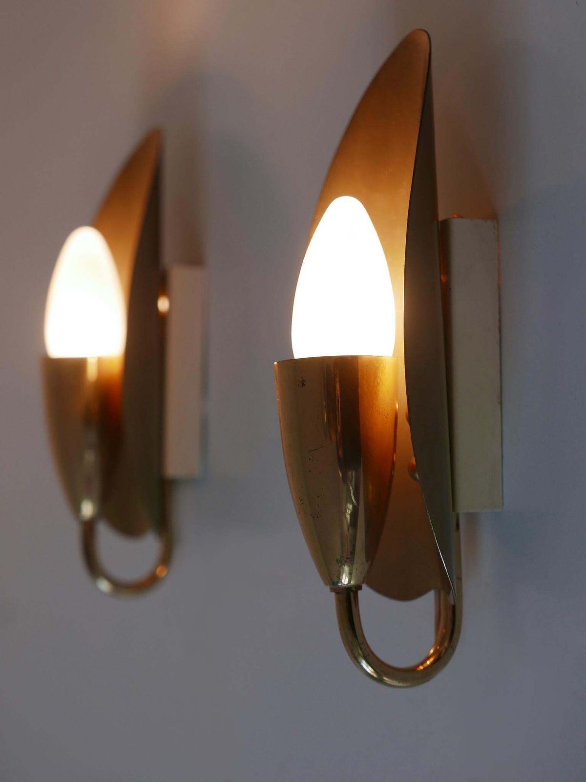 photo vintage Set Of Two Lovely Mid Century Modern Brass Sconces Or Wall Lamps Germany 1950s