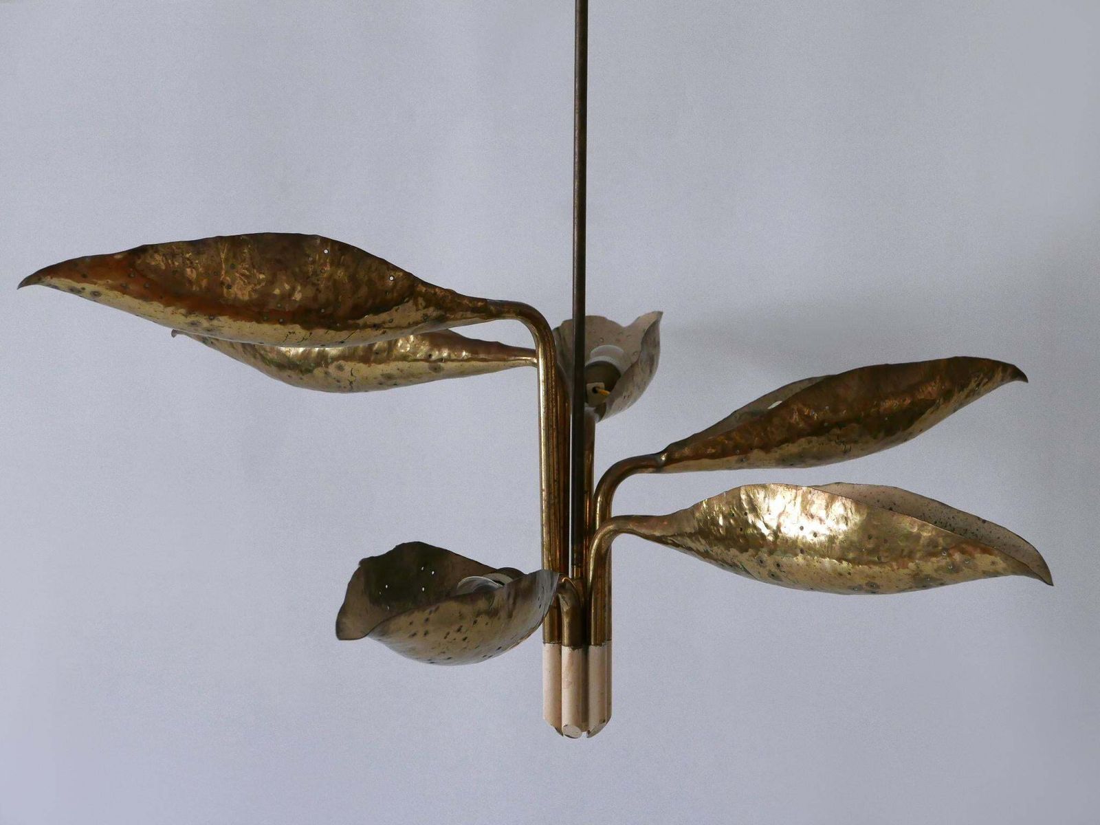 30490.0 Angelo Lelii Hammered & Perforated Brass Chandelier For Arredoluce Italy 1950s photo