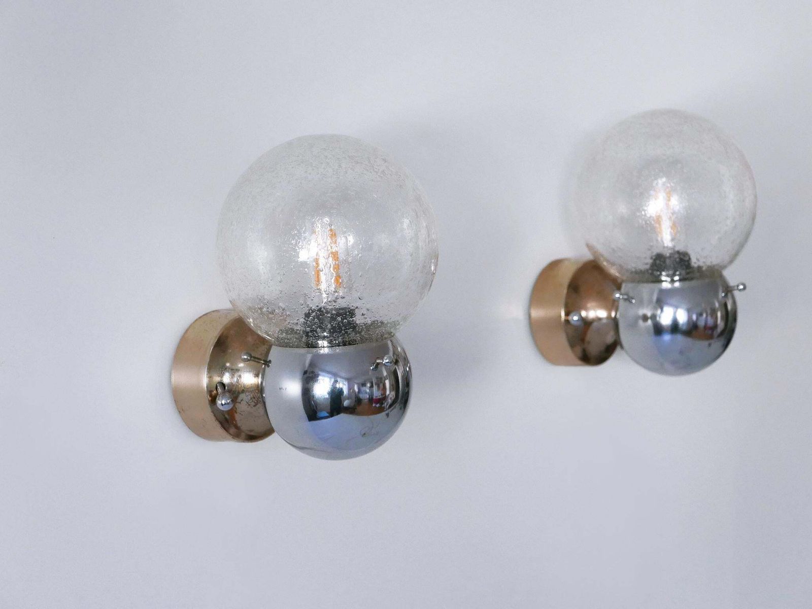 Set Of Two Amazing Mid Century Modern Glass & Metal Sconces Germany 1970s photo vintage