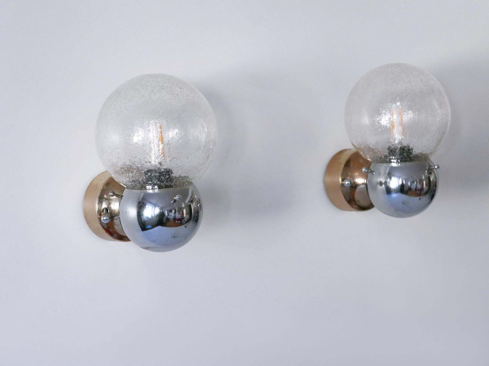 photo for sale Set Of Two Amazing Mid Century Modern Glass & Metal Sconces Germany 1970s