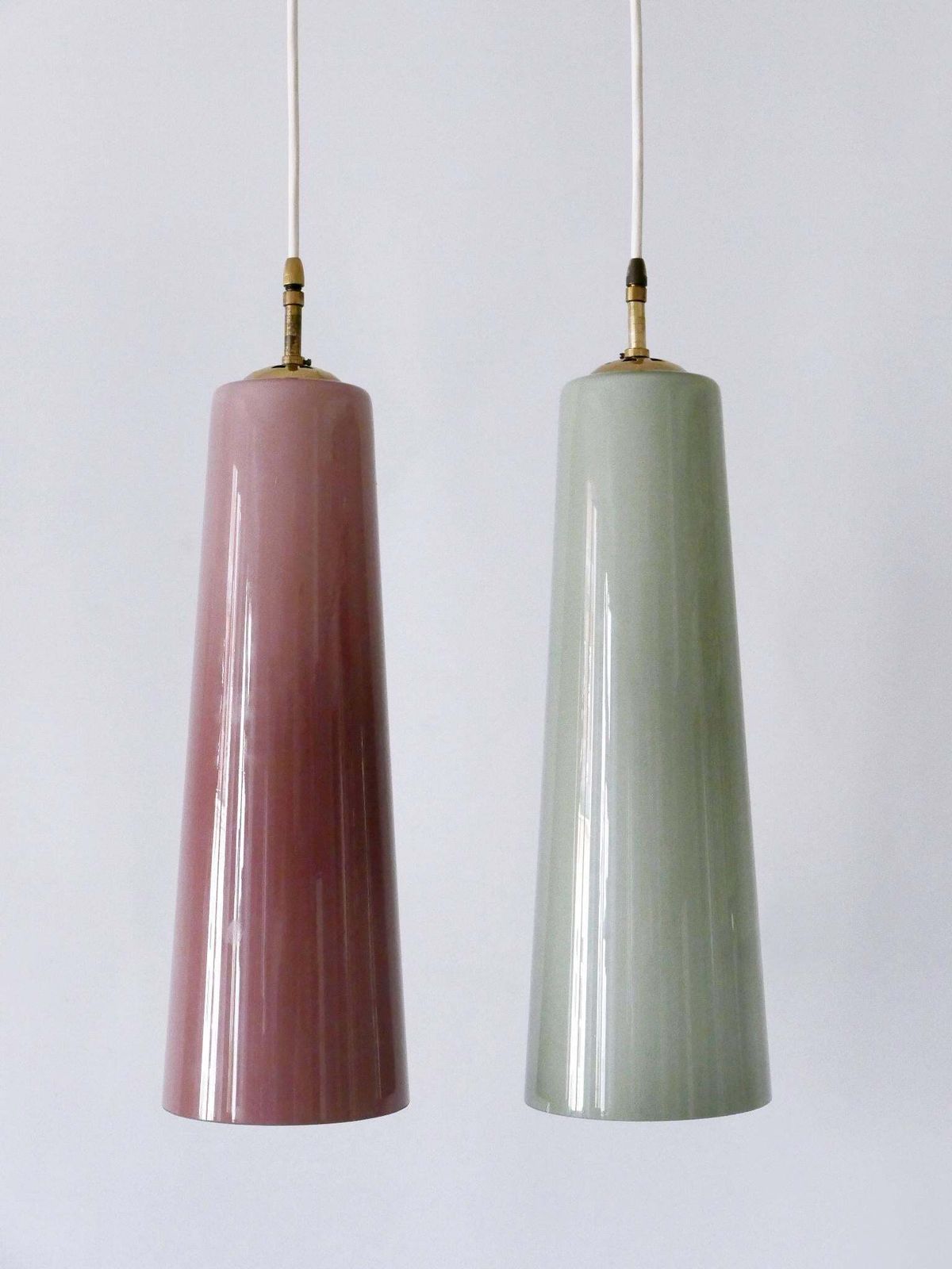 Set Of Two Elegant Mid Century Murano Glass Pendant Lamps By Vistosi Italy 1950s photo vintage