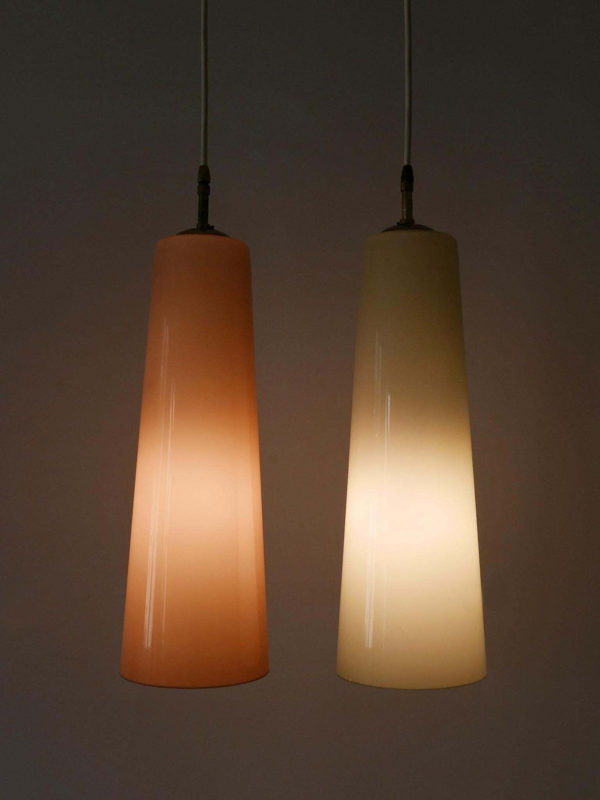 photo furniture Set Of Two Elegant Mid Century Murano Glass Pendant Lamps By Vistosi Italy 1950s