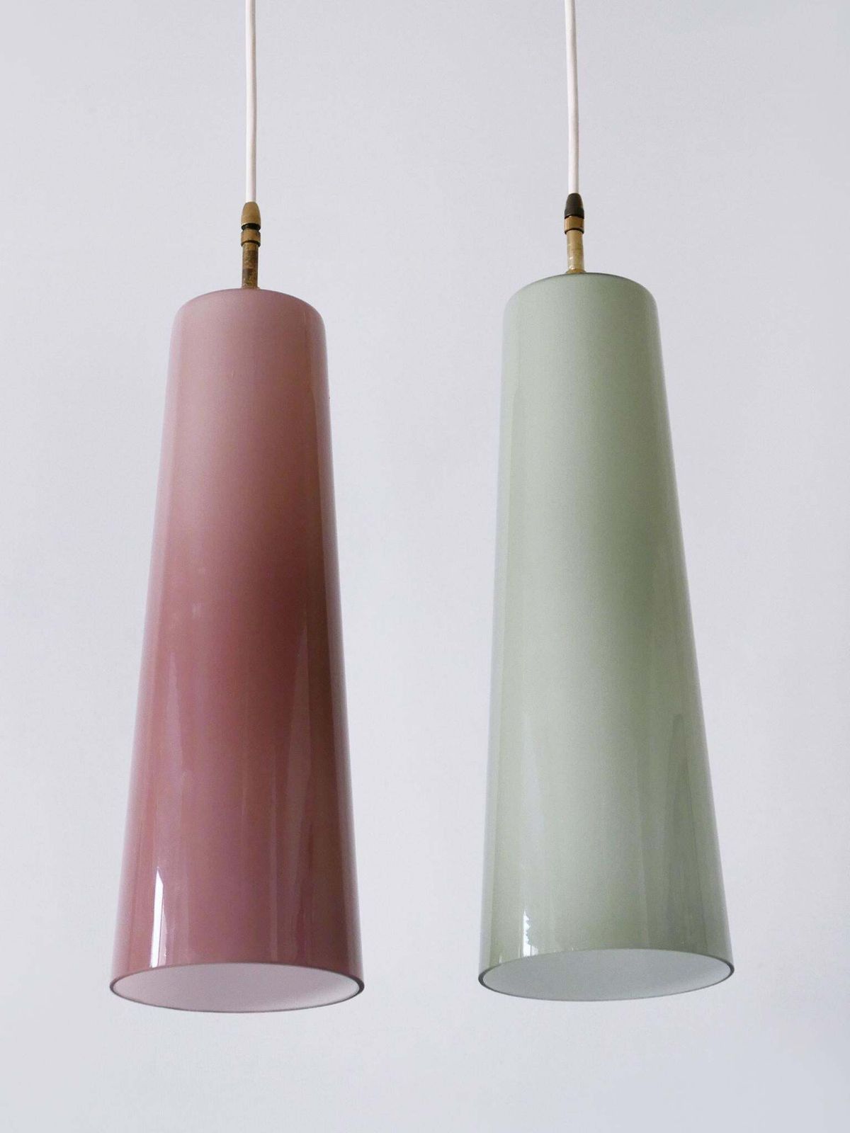 photo buy Set Of Two Elegant Mid Century Murano Glass Pendant Lamps By Vistosi Italy 1950s
