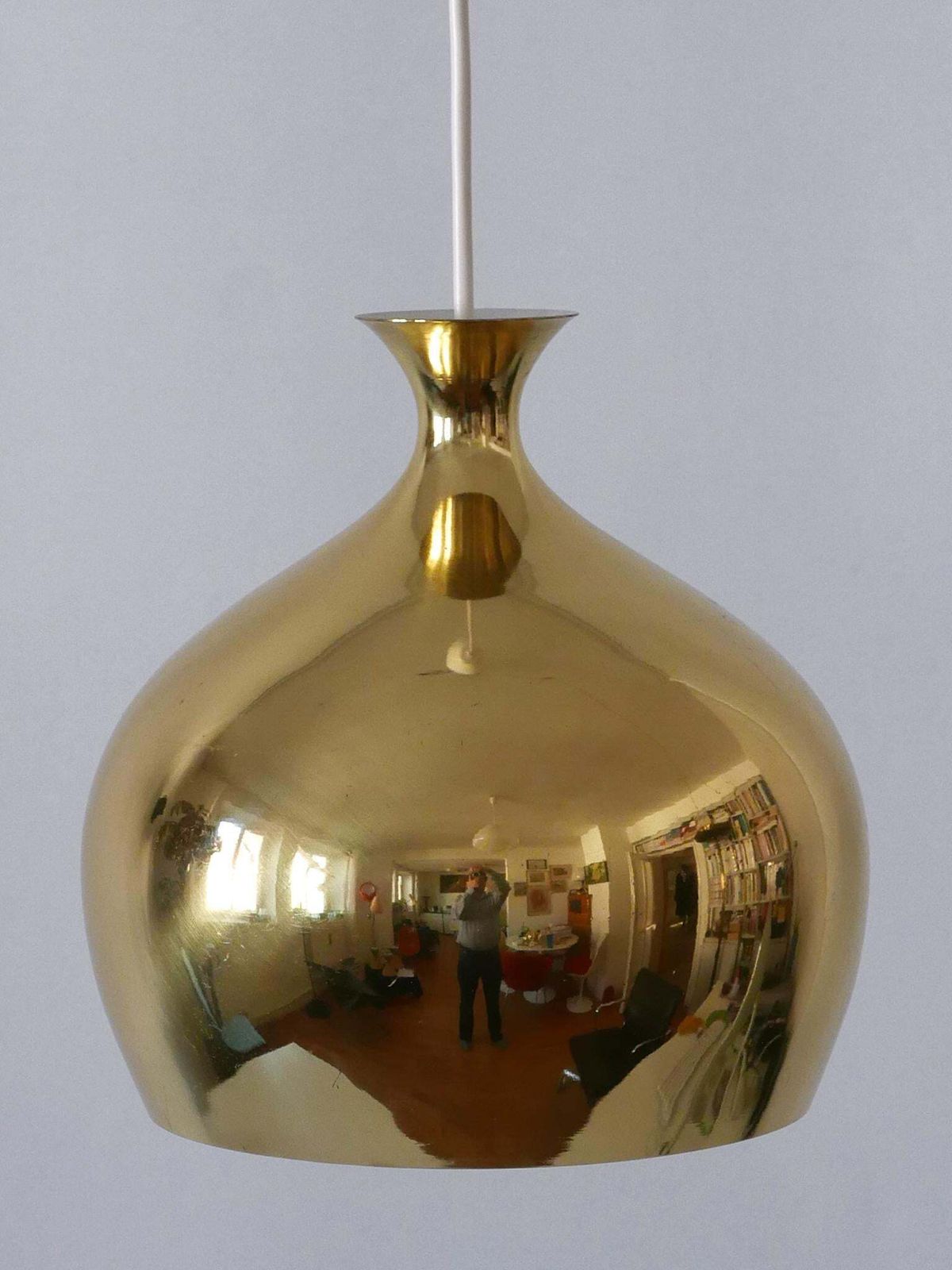 Elegant Brass Pendant Lamp Löken By Helge Zimdal For Falkenbergs Sweden 1960s photo vinterior