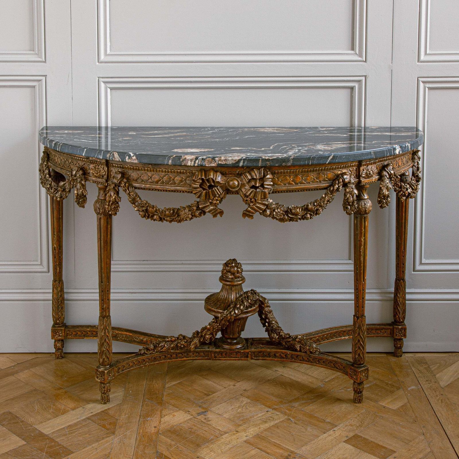 Large Louis XVI Style Demi Lune Console By La Maison London With A Portoro Top photo furniture