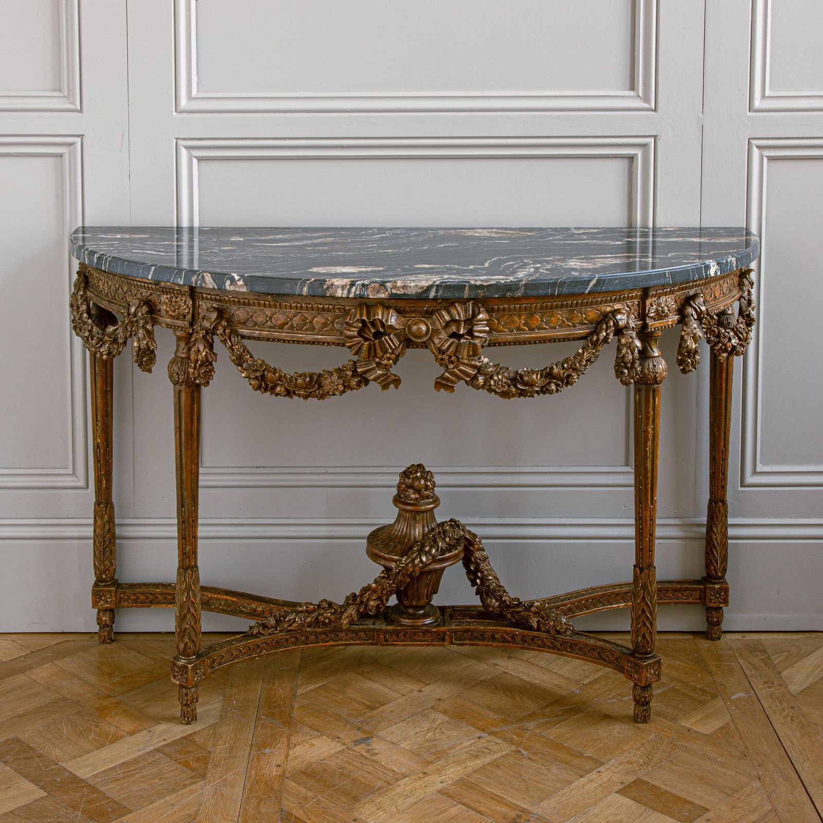 Large Louis XVI Style Demi Lune Console By La Maison London With A Portoro Top photo buy
