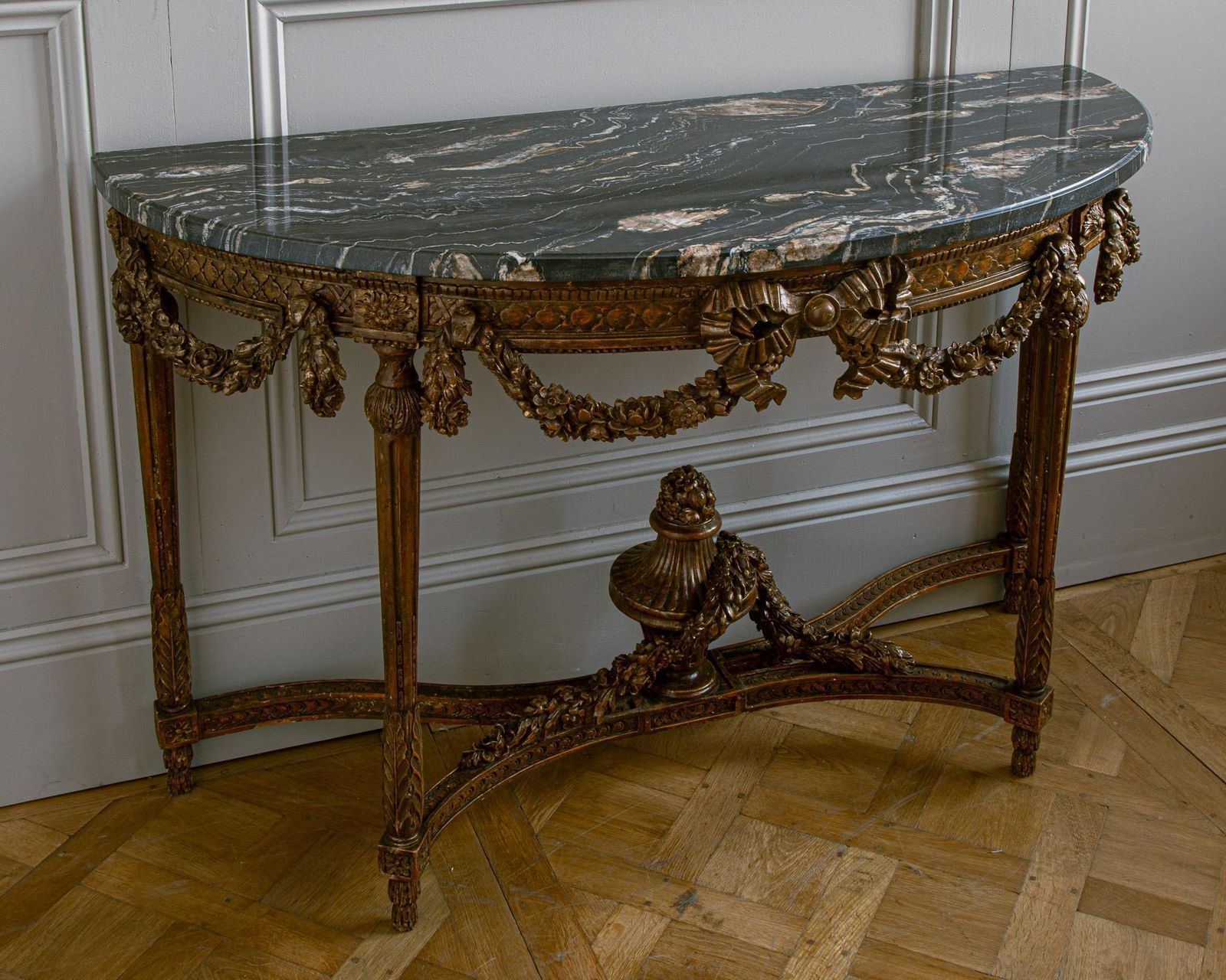 Large Louis XVI Style Demi Lune Console By La Maison London With A Portoro Top photo vintage