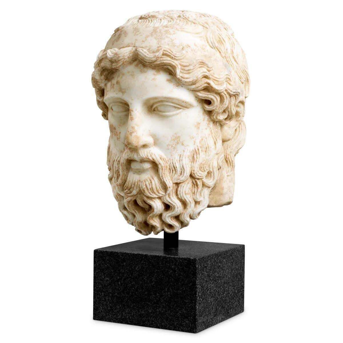 Marble Bust Representing Hermes, Patinated Marble, Contemporary Work. photo Art