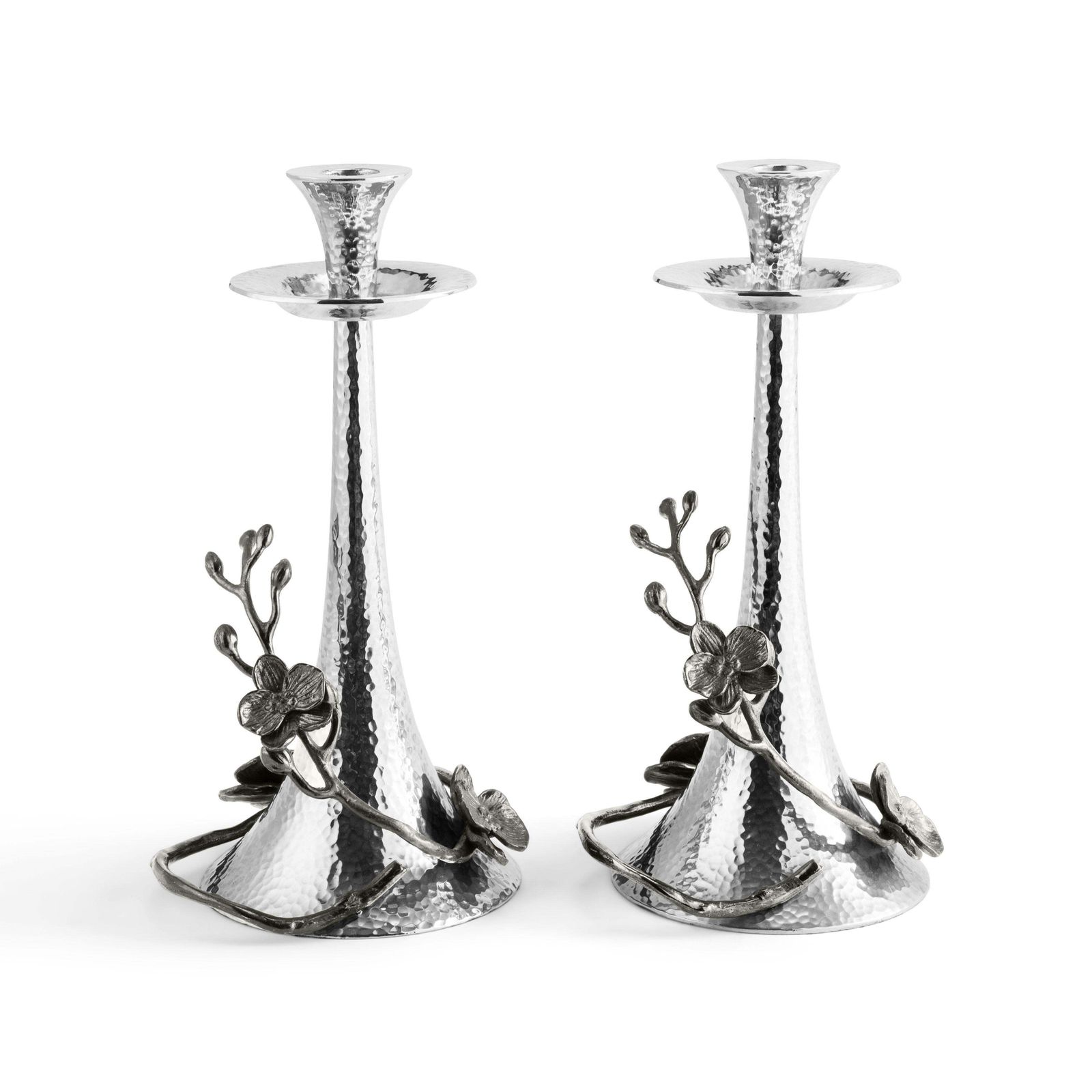 Black Orchid Candlesticks, High Quality Silver Plated Metal With A Patina Finish photo Home Decor