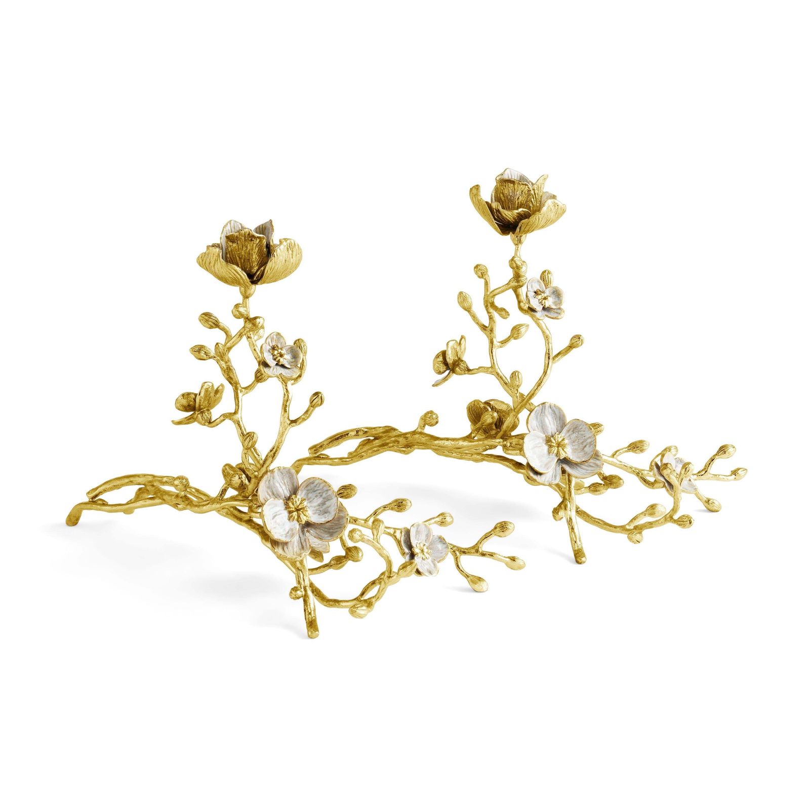 Pair Of Orchid Candleholders, Crafted In Brass And White Enamel. photo furniture
