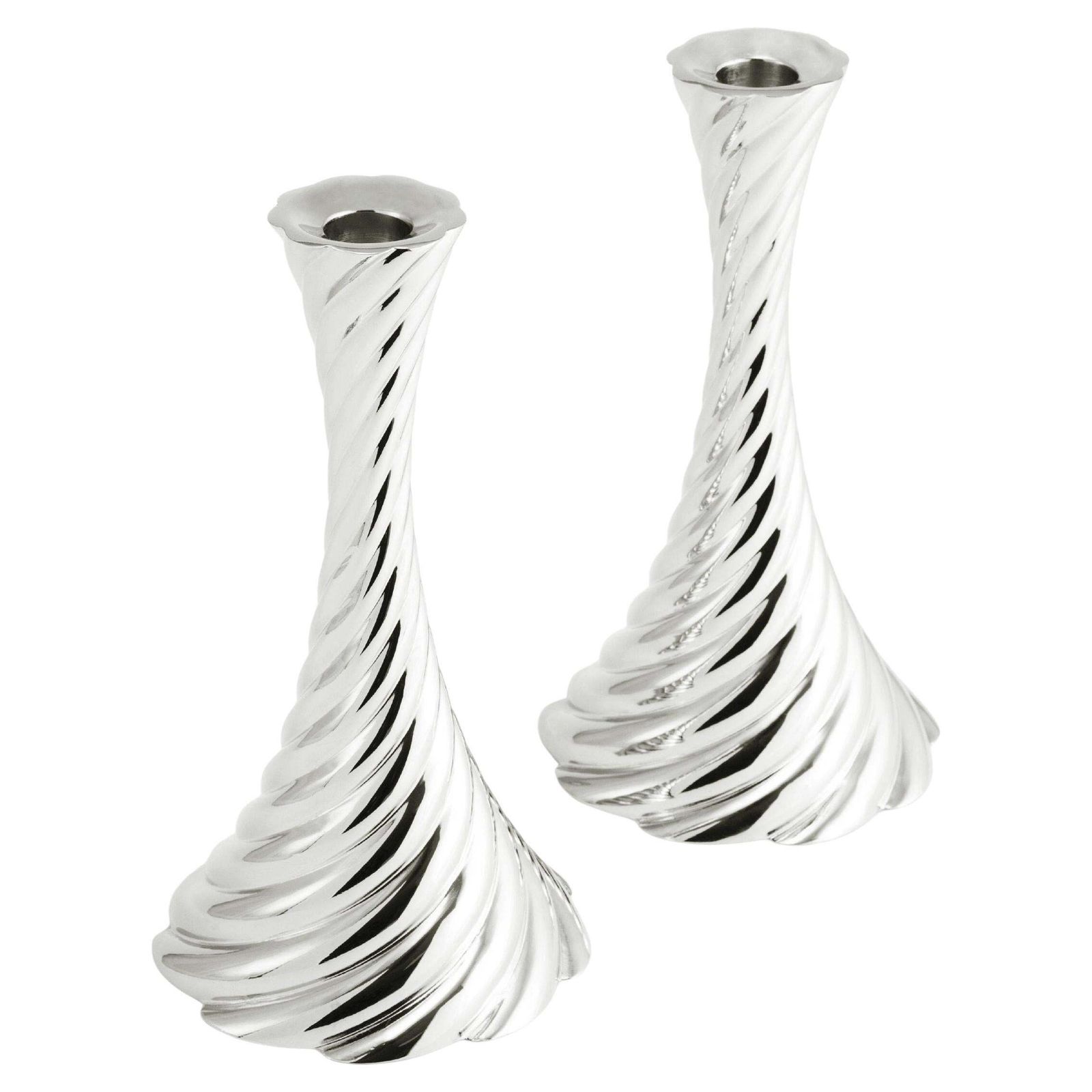 Pair Of Twist Candlesticks, Silver Plated Metal, Contemporary Work.