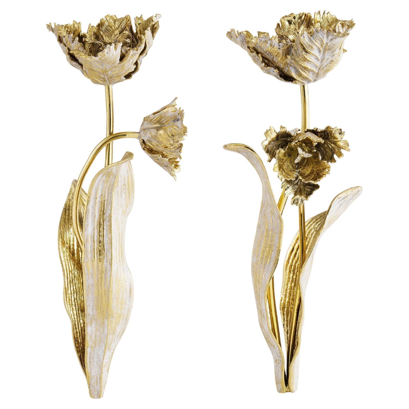 Pair Of Tulip Candleholders In Brass, Marble And White Enamel. photo furniture