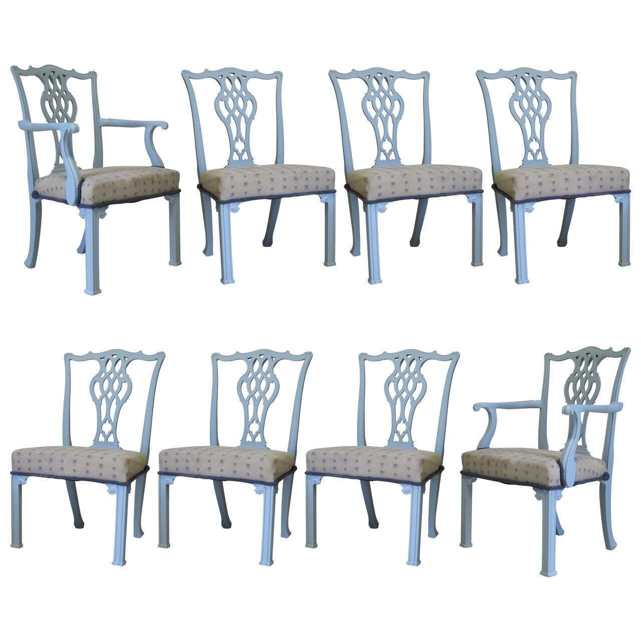 Set Of Six Chippendale Style Chairs And Two Carvers, France, Circa 1940s