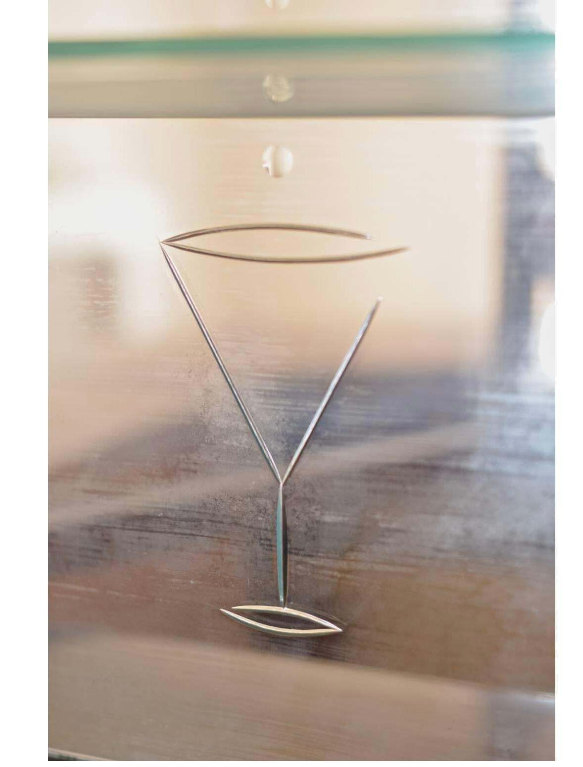 1946 Bespoke Handmade Art Deco Bar Engraved Bevel Mirror, Early 20th Century A photo buy