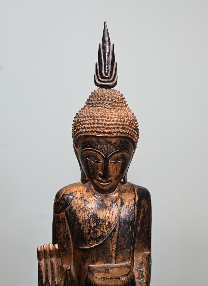 Large Standing Thai Buddha Statue Buddhism Offering Bowl Buddhist Art photo vintage
