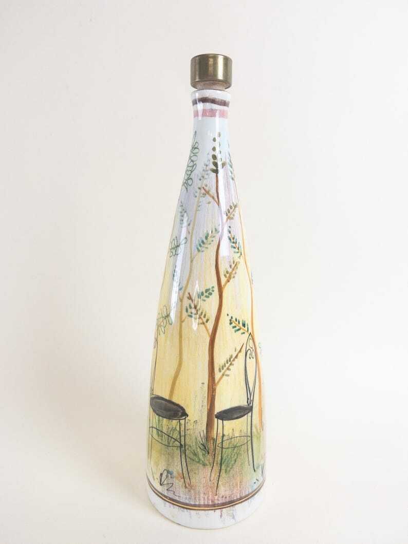 Vintage Italian Ceramic Wine Decanter   Ker Artis Wine Bottle   Hand Painted By Zara Mella photo for sale