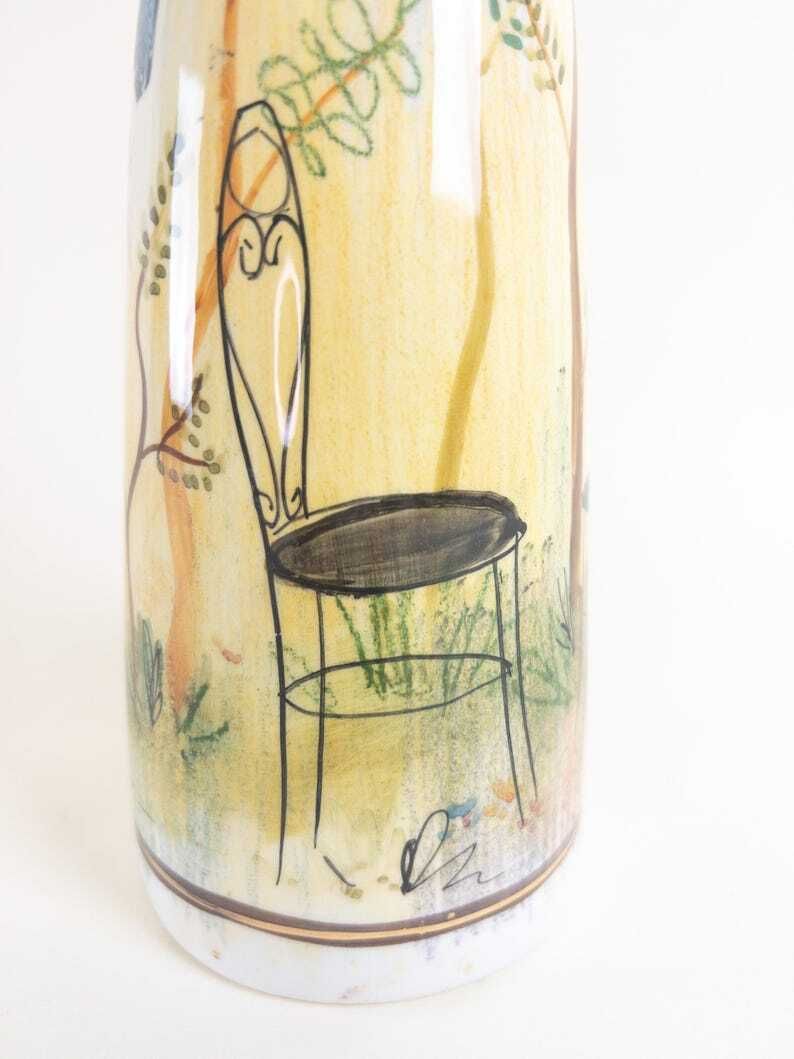 photo furniture Vintage Italian Ceramic Wine Decanter   Ker Artis Wine Bottle   Hand Painted By Zara Mella