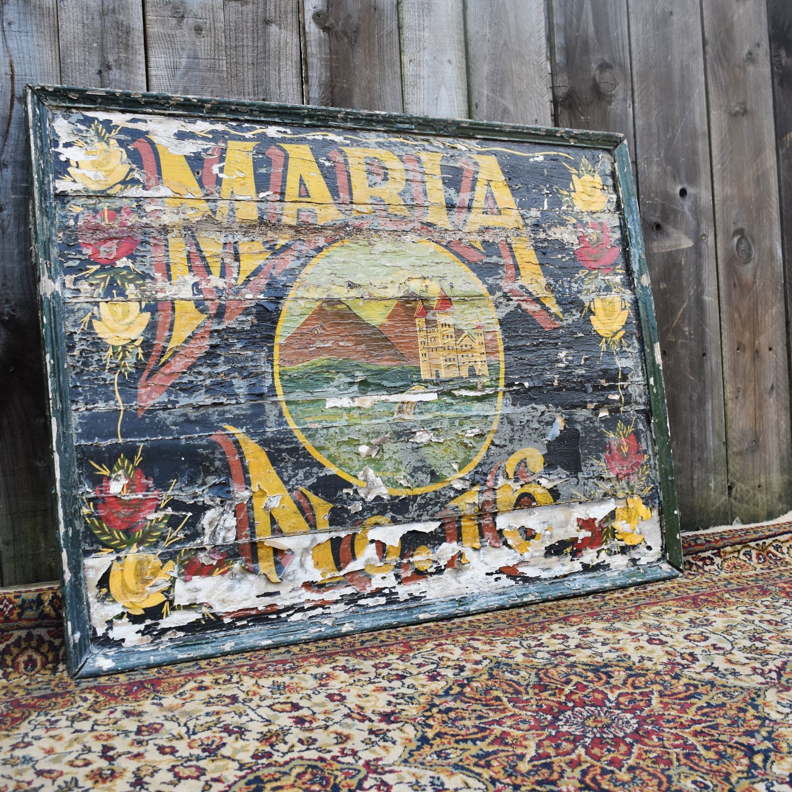 Antique Salvaged Maria No16 Barge Narrow Boat Gypsy Hand Painted Sign Writing photo 195.0