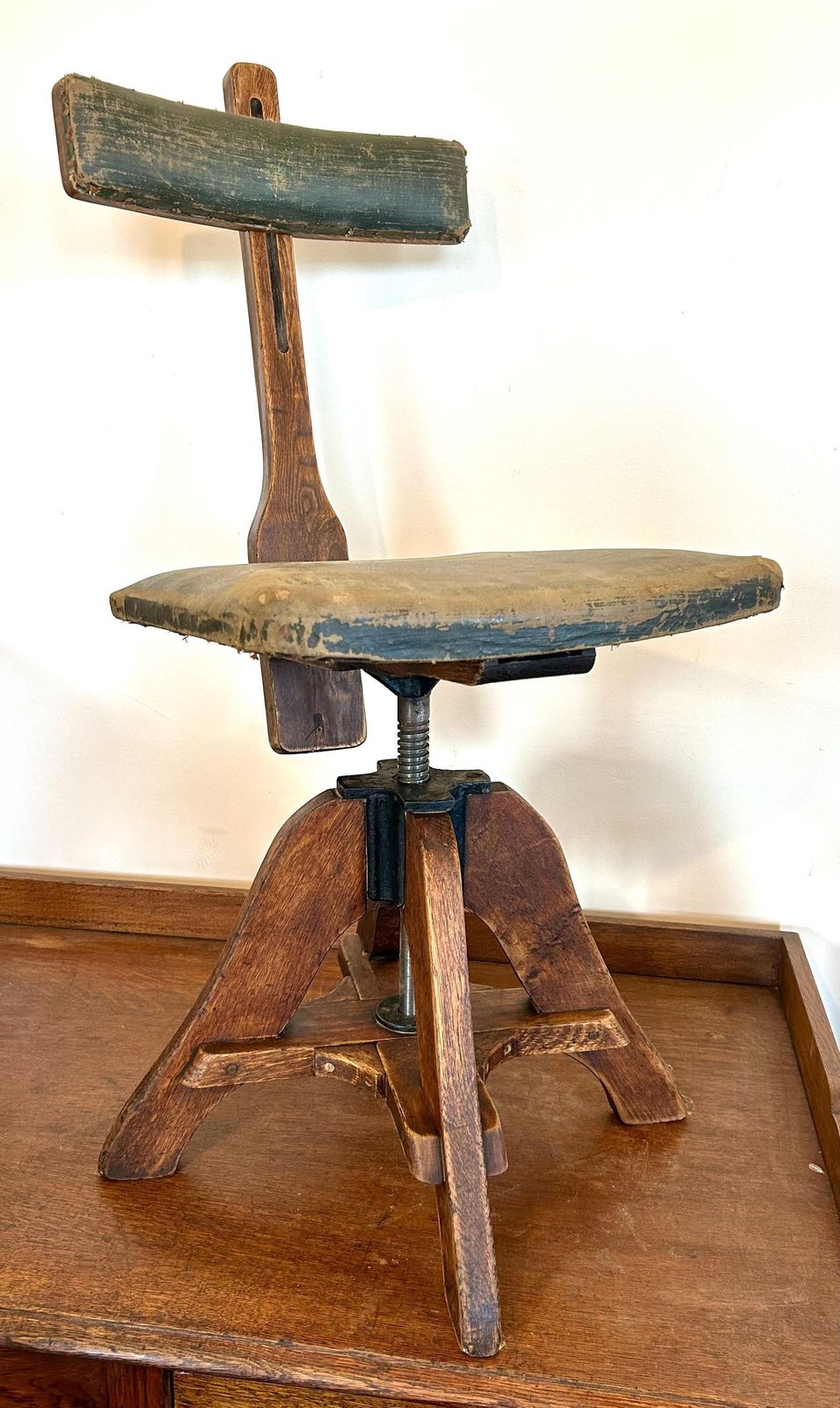 Antique Glenister Swivel Office Chair Wooden Desk Architect Draughtsman's Factory Metal Vintage Retro Industrial Machinist photo furniture