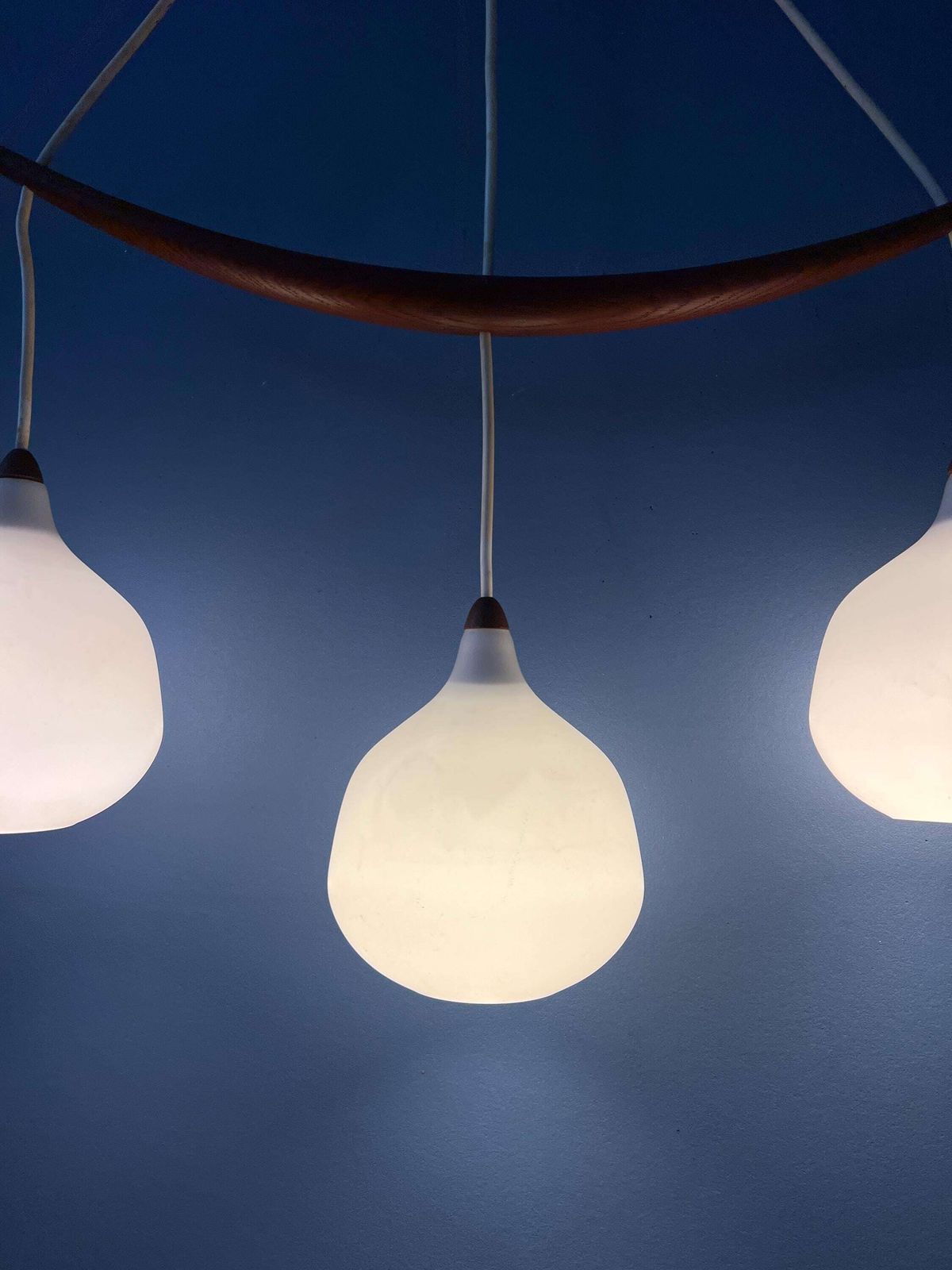 Teak Wood Opaline Glass Chandelier 512 By Uno & östen Kristiansson For Luxus Sweden photo Lighting