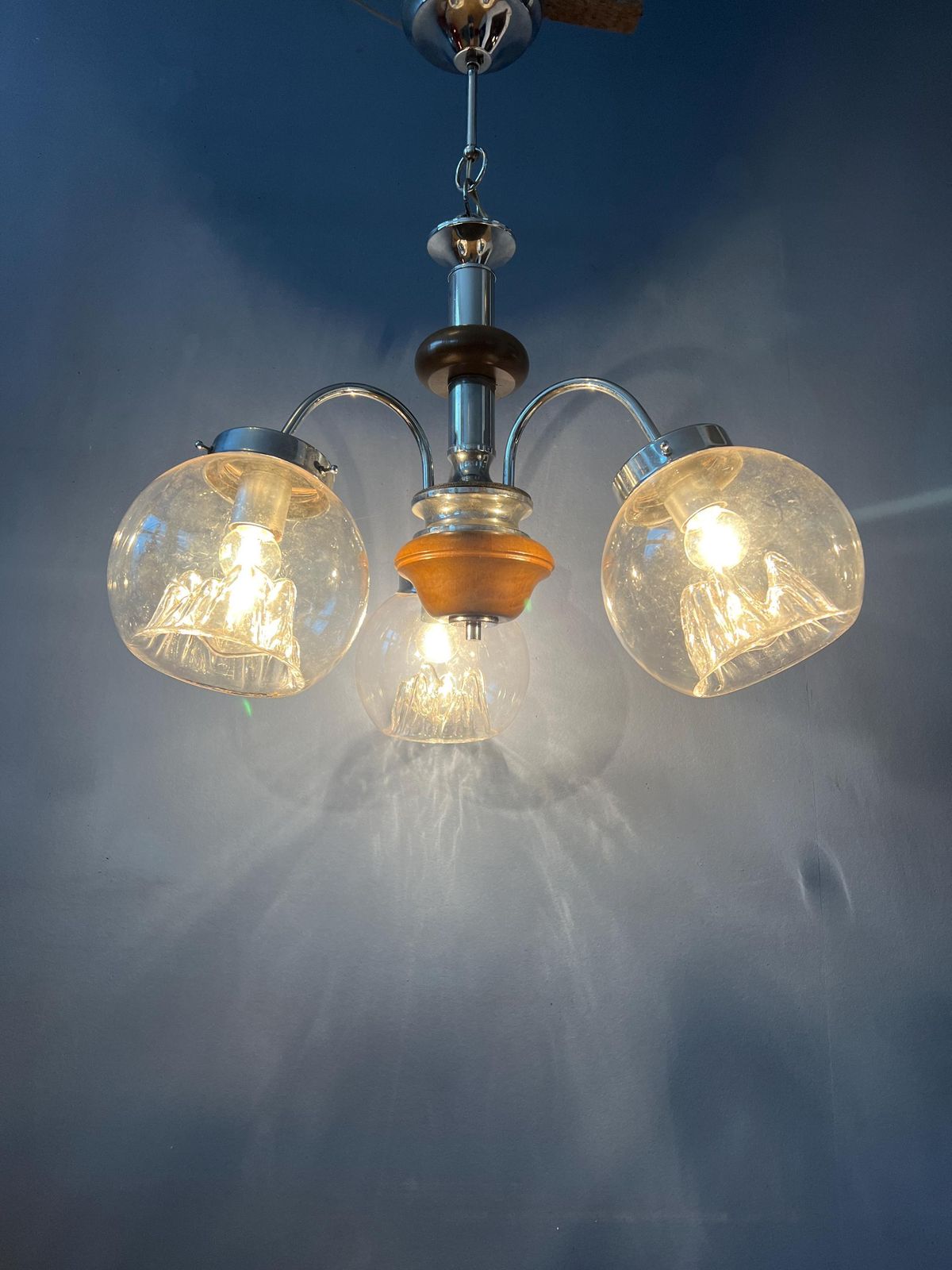 Vintage Clear Glass Murano Chandelier With Chrome Frame photo Lighting